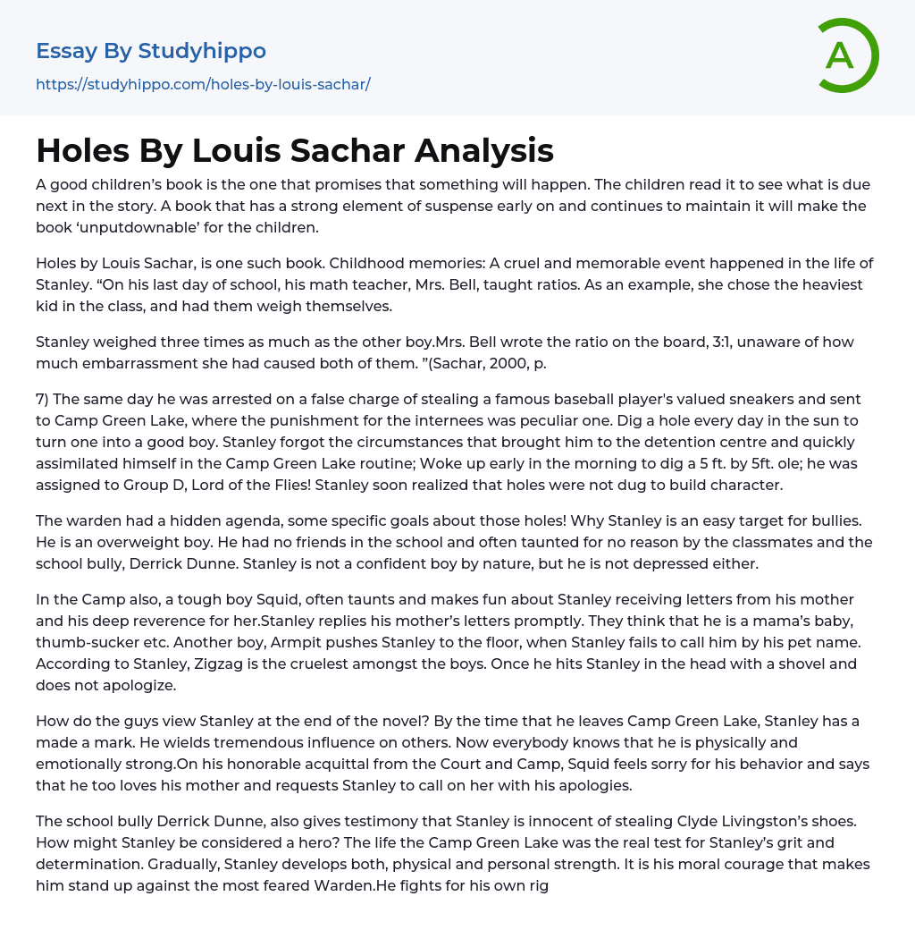 Holes By Louis Sachar Analysis Essay Example