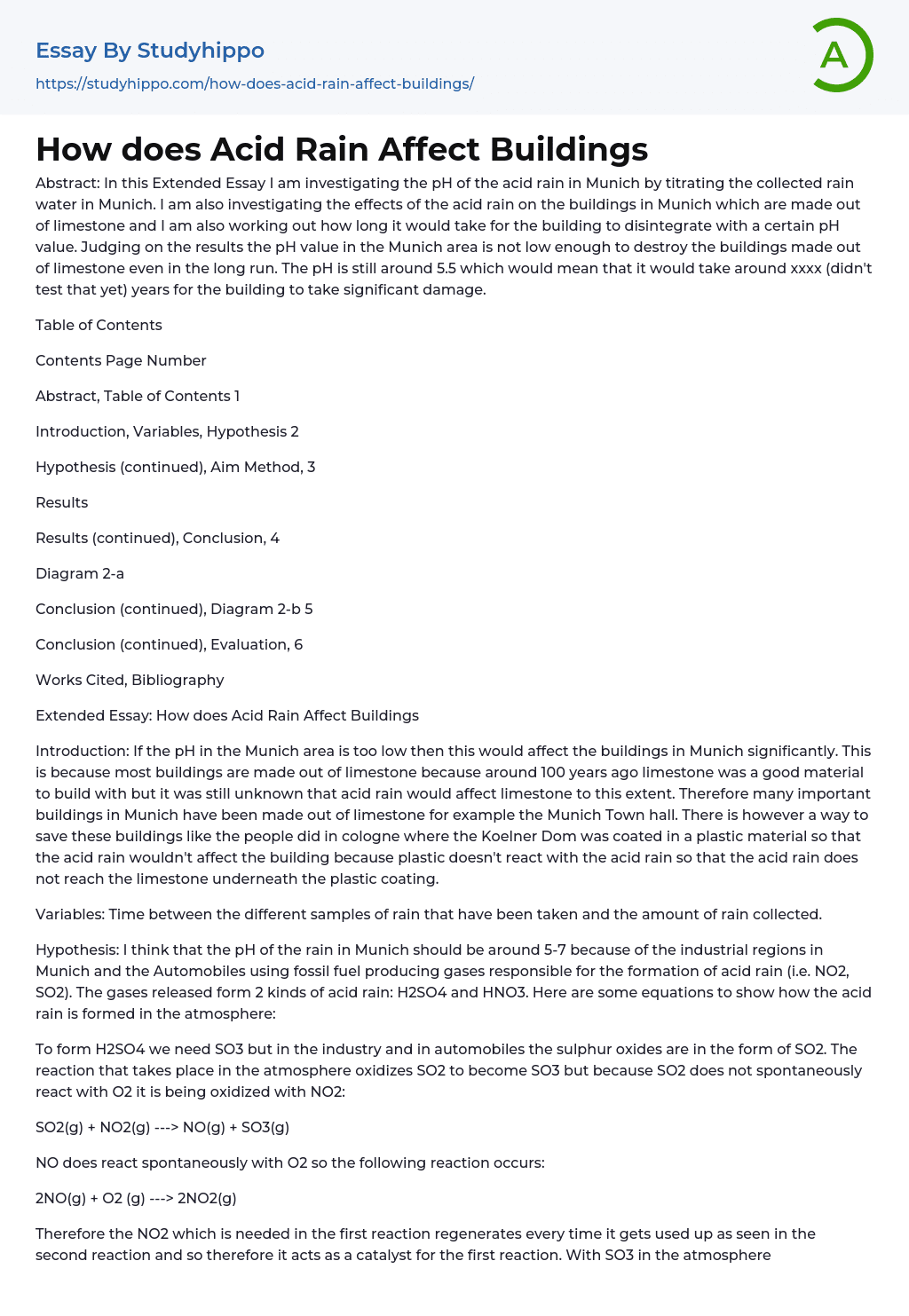 How does Acid Rain Affect Buildings Essay Example