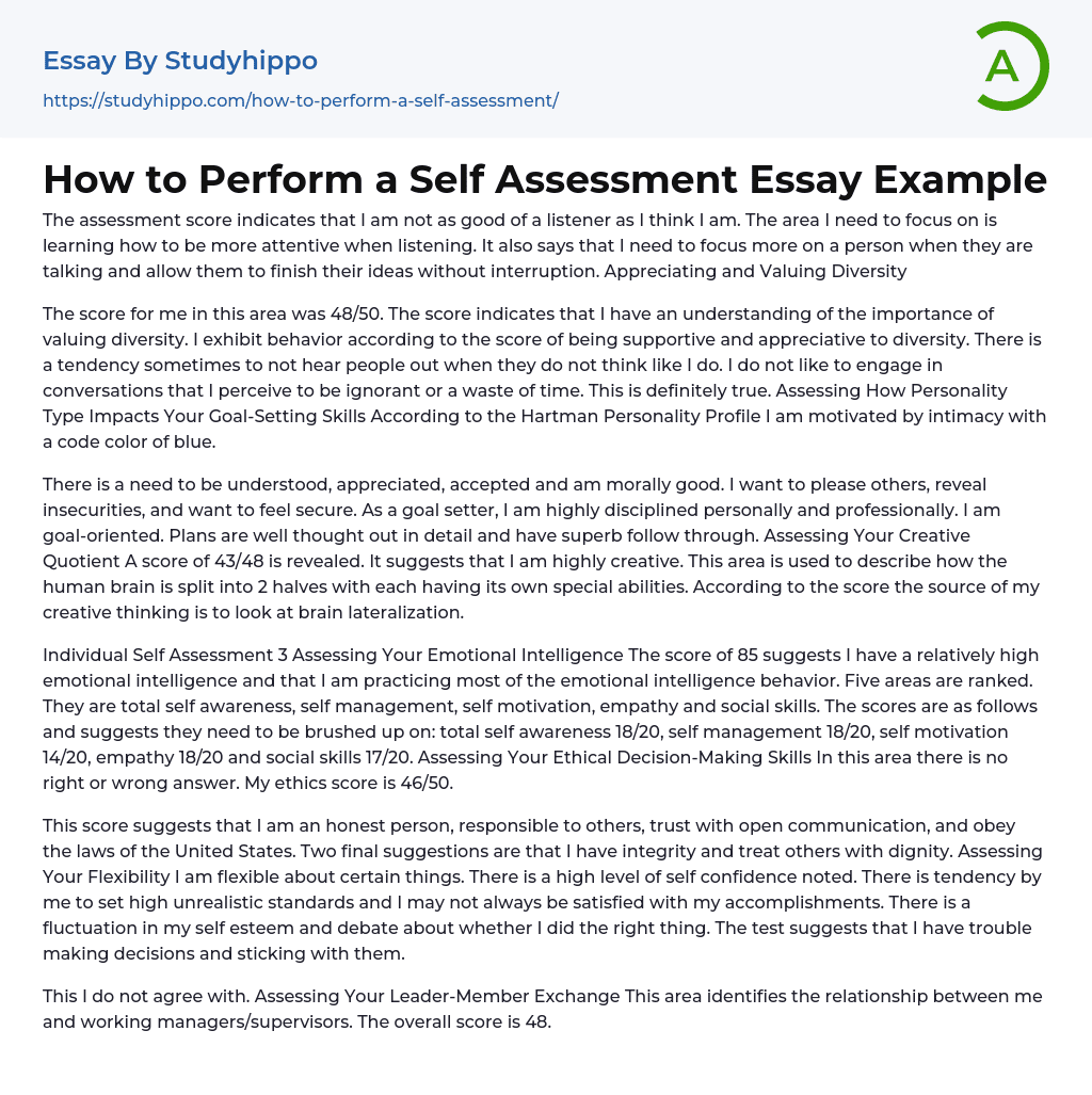 How to Perform a Self Assessment Essay Example