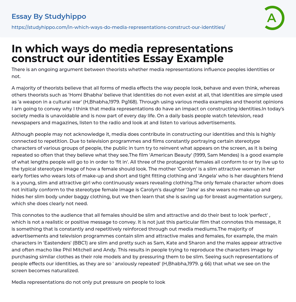 In which ways do media representations construct our identities Essay