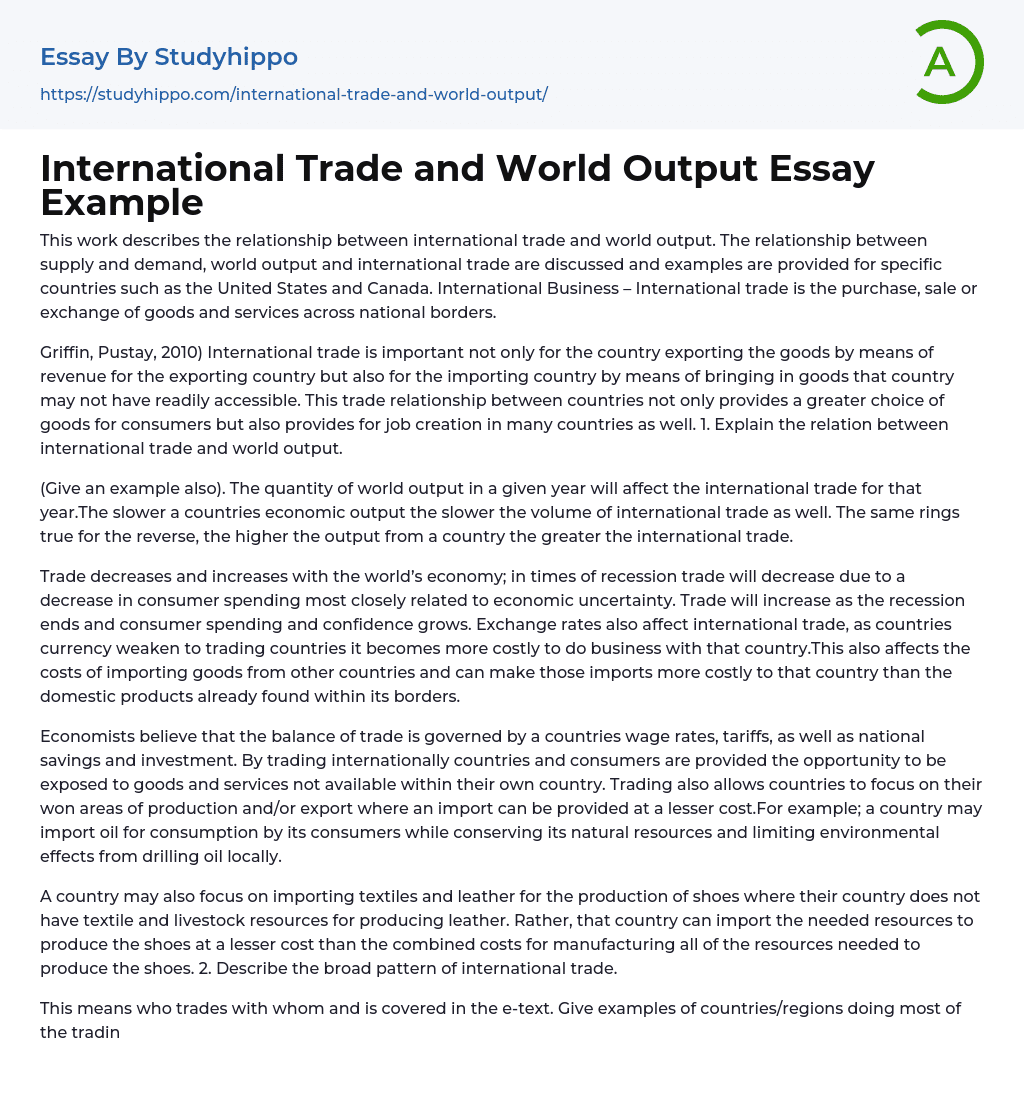 International Trade and World Output Essay Example