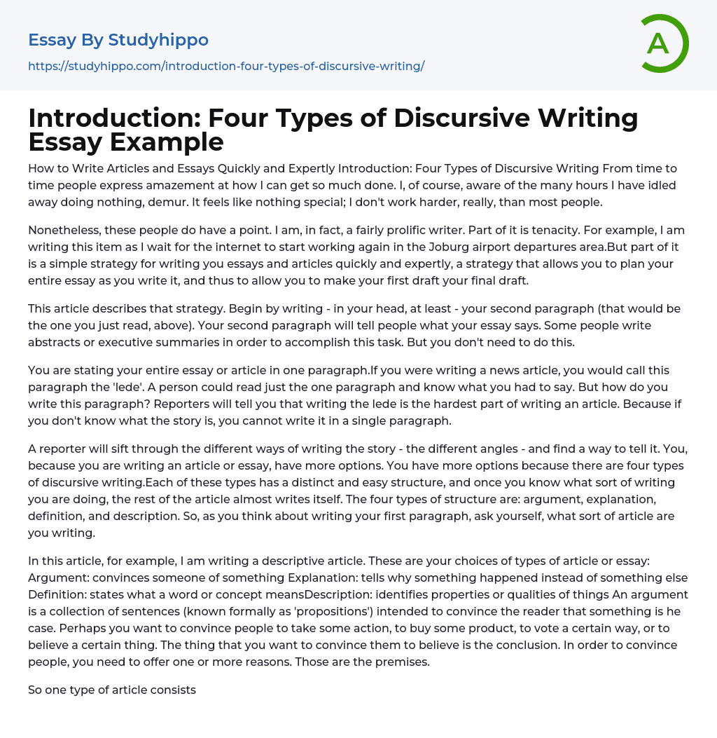 Introduction Four Types of Discursive Writing Essay Example
