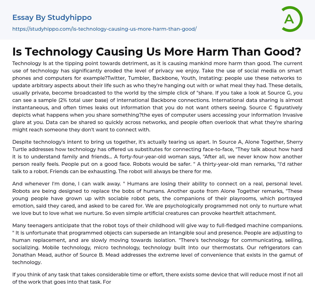Is Technology Causing Us More Harm Than Good? Essay Example