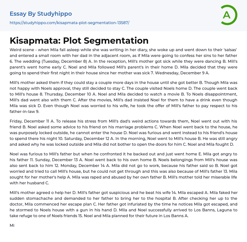 Kisapmata Plot Segmentation Essay Example