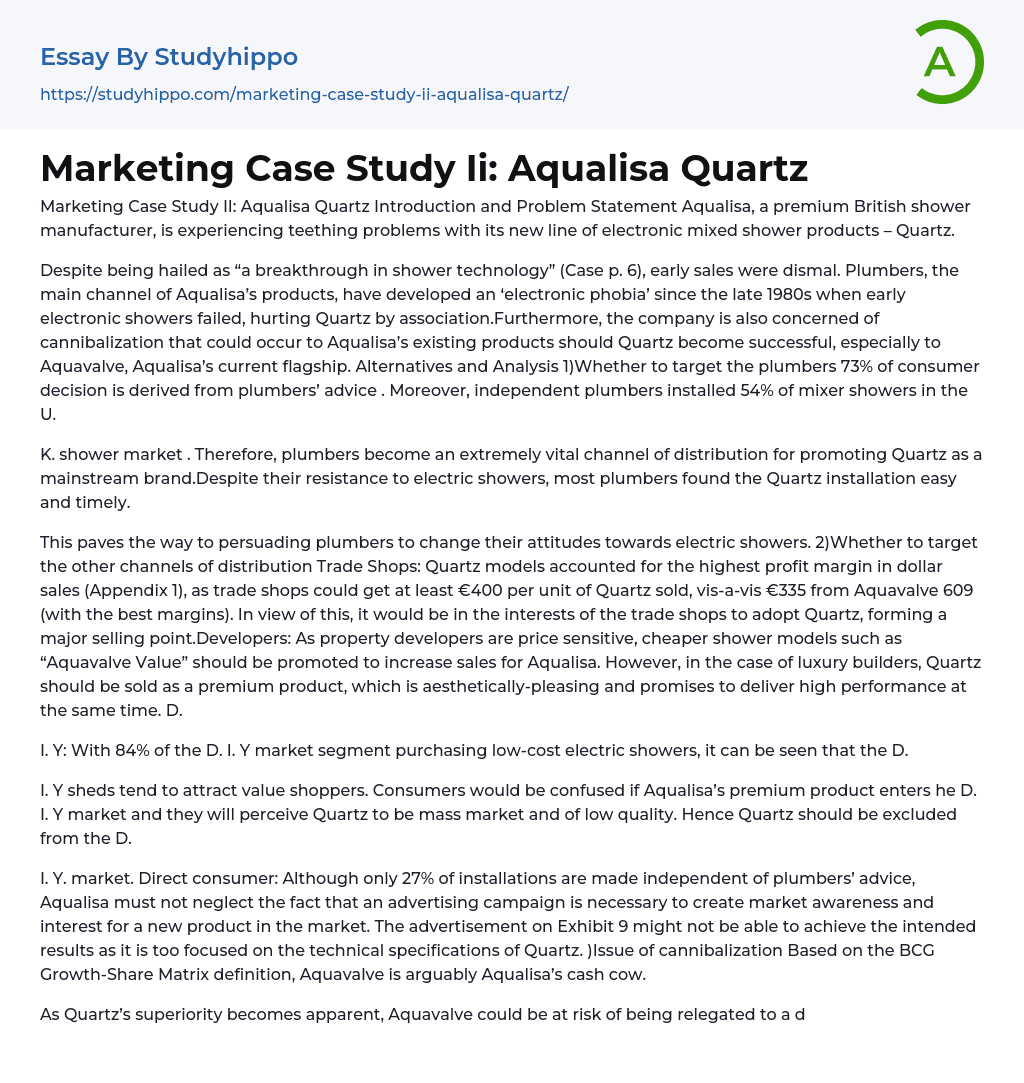Marketing Case Study Ii Aqualisa Quartz Essay Example