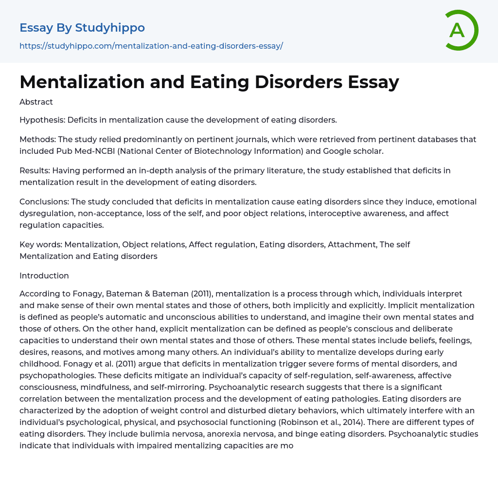 Mentalization and Eating Disorders Essay
