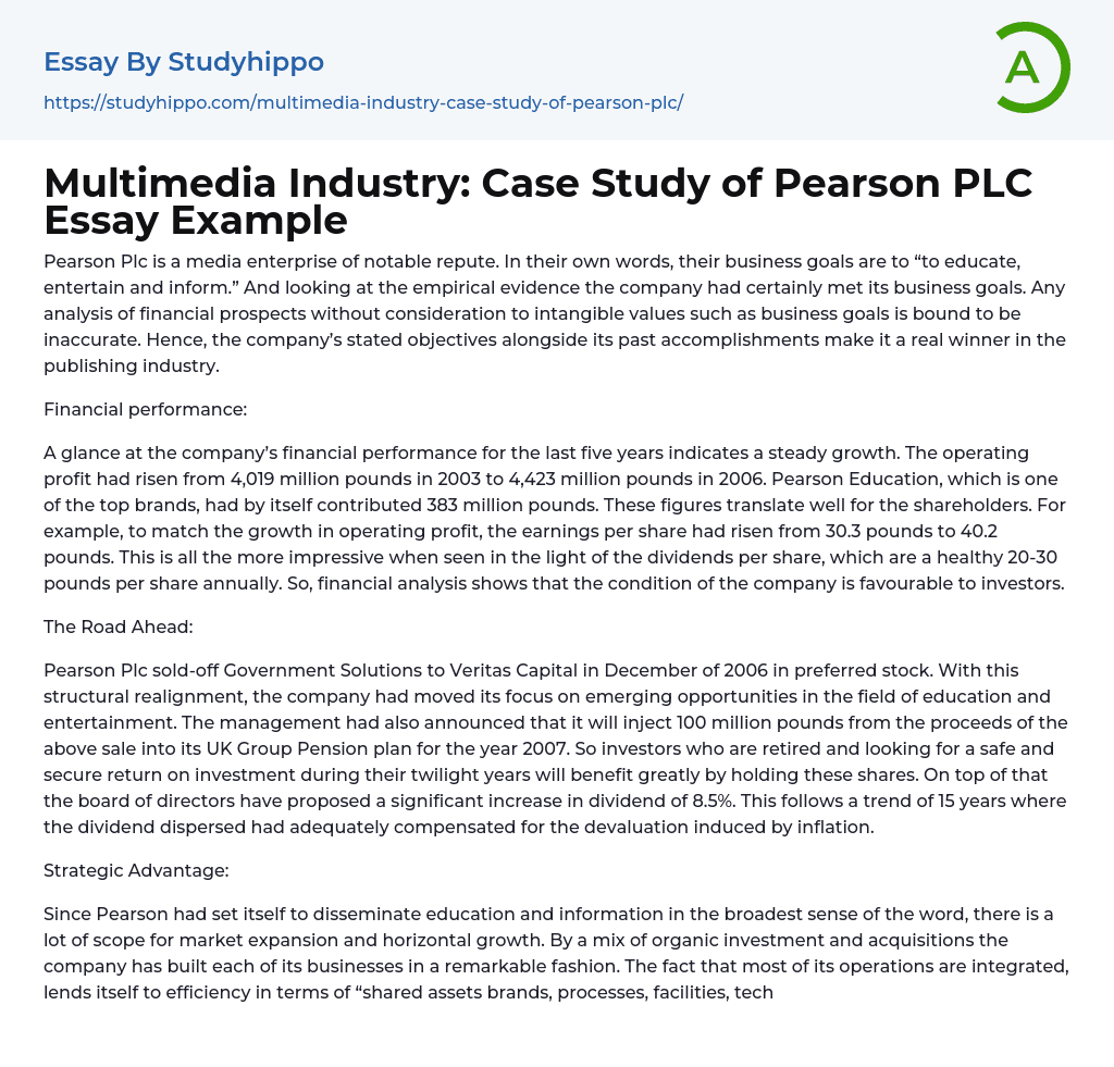 Multimedia Industry Case Study of Pearson PLC Essay Example