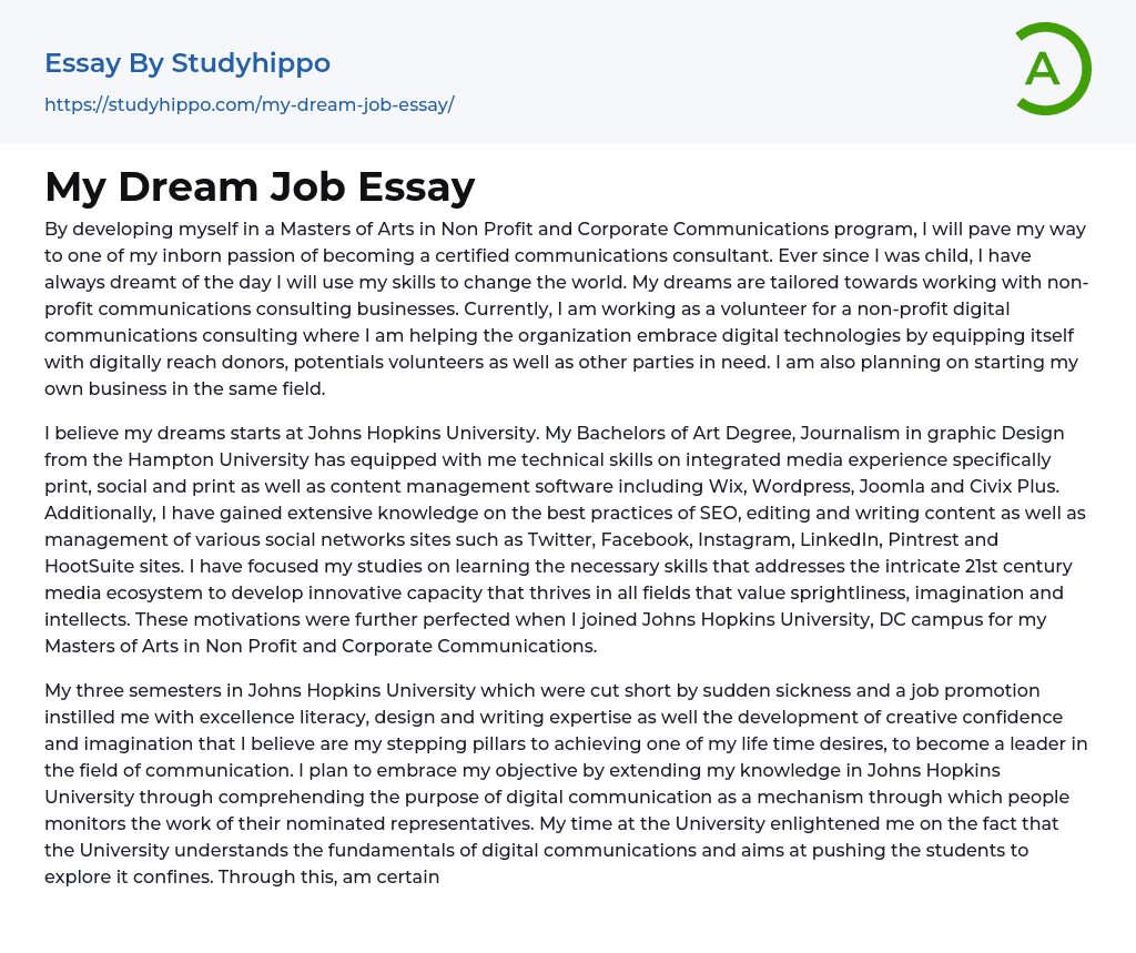 My Dream Job Essay