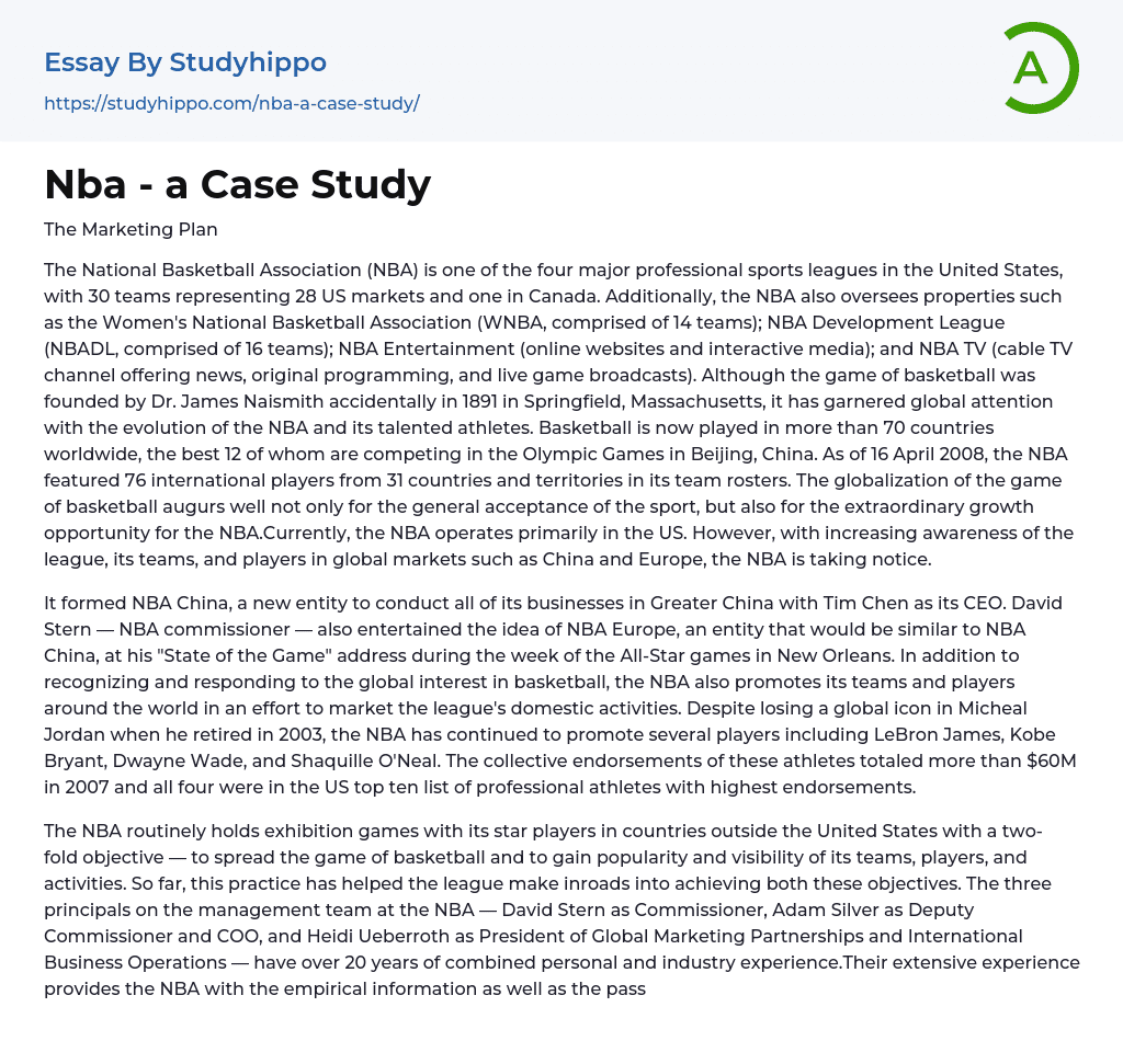 Nba a Case Study Essay Example