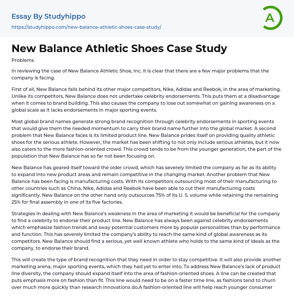 New Balance Athletic Shoes Case Study Essay Example
