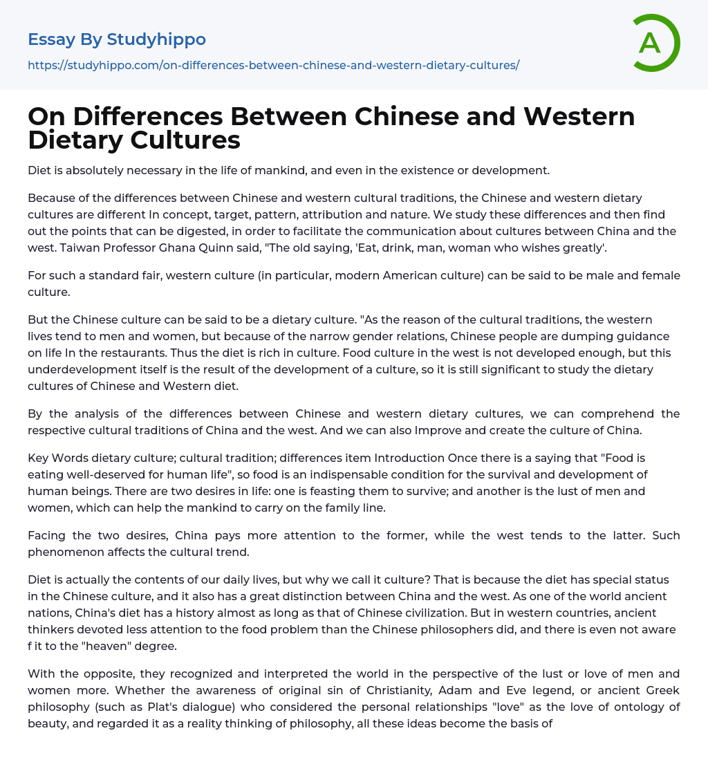 On Differences Between Chinese and Western Dietary Cultures Essay