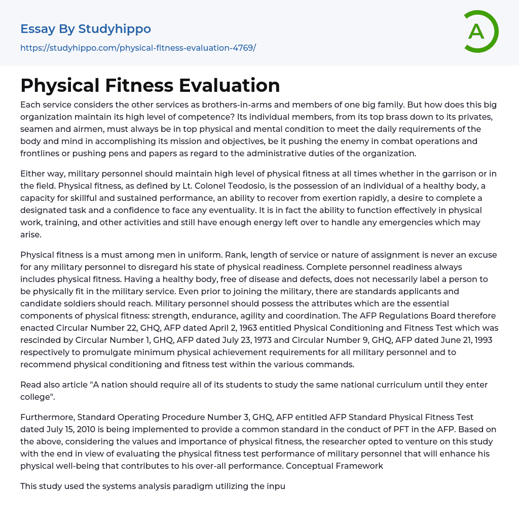 Physical Fitness Evaluation Essay Example