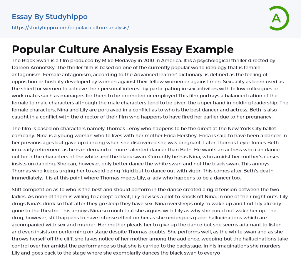 Popular Culture Analysis Essay Example