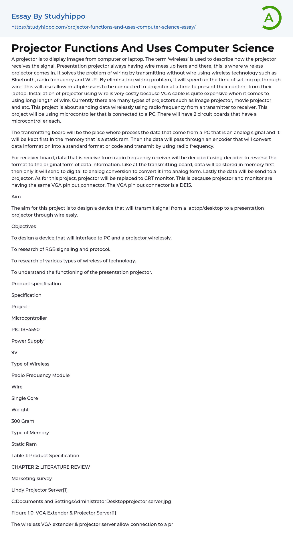 Projector Functions And Uses Computer Science Essay Example