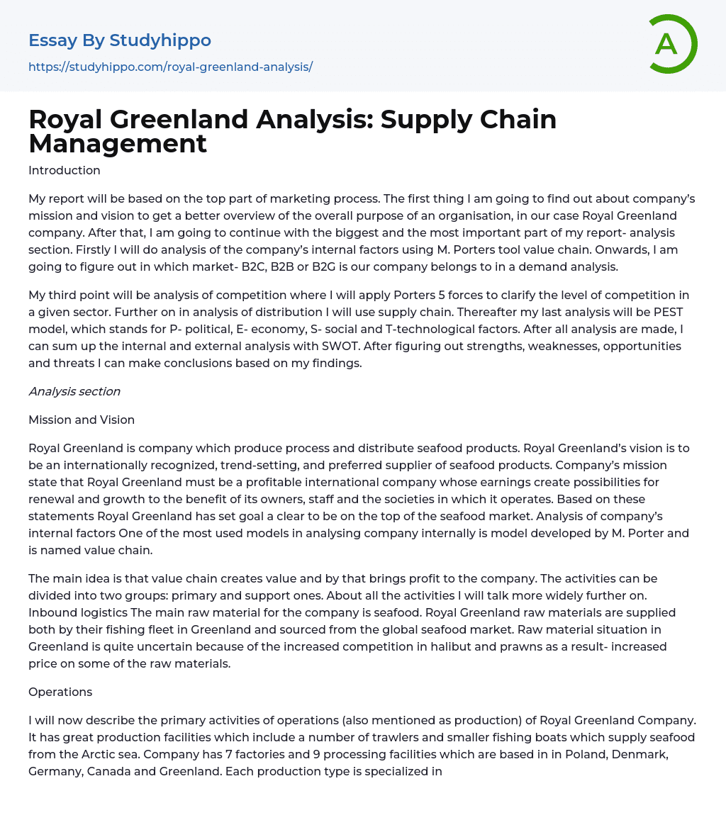 Royal Greenland Analysis Supply Chain Management Essay Example