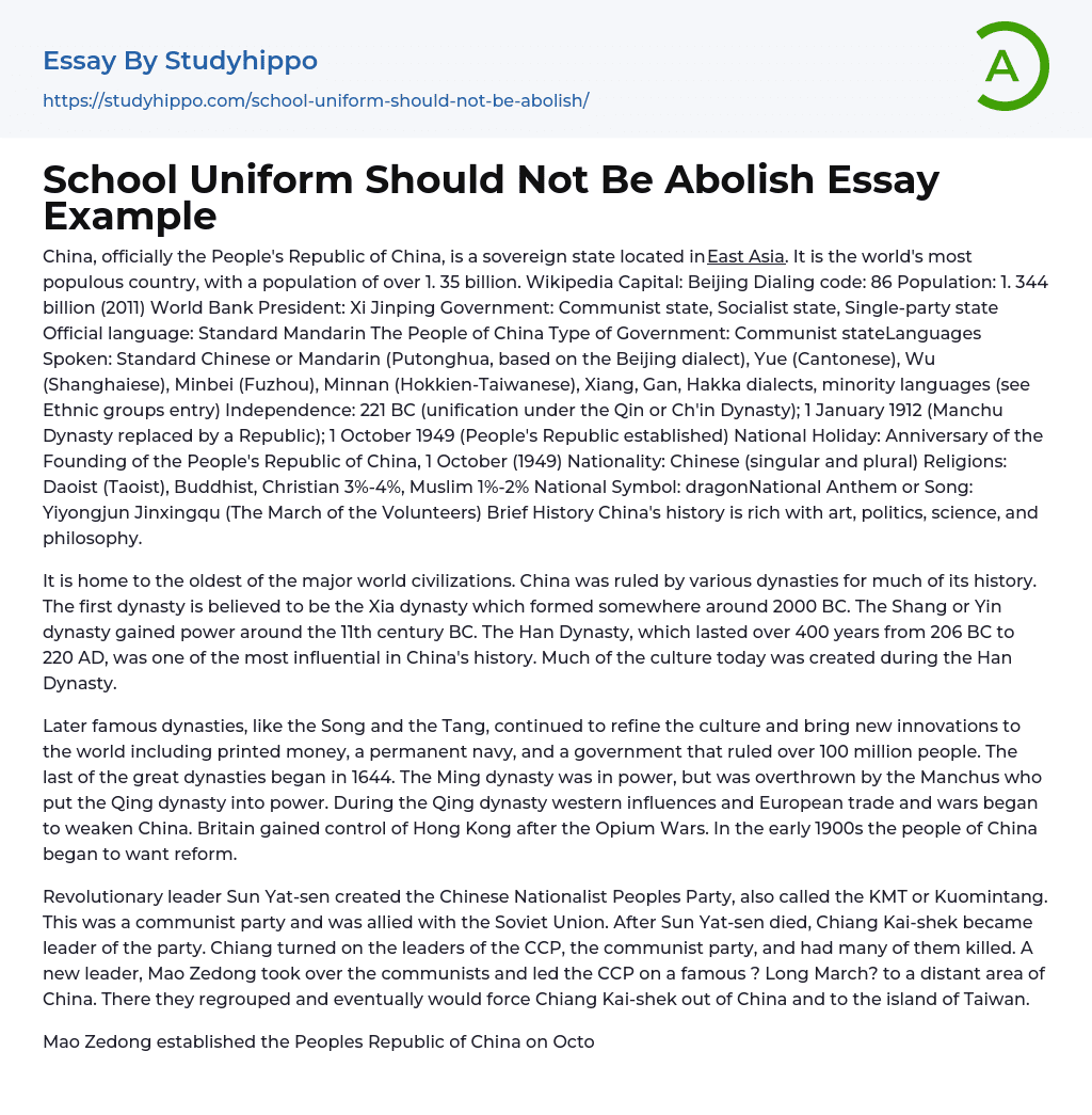 School Uniform Should Not Be Abolish Essay Example