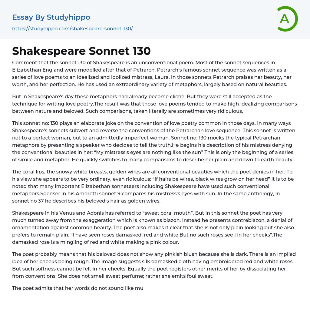 Shakespeare 130 Essay Example