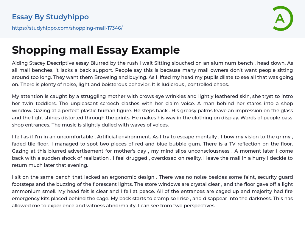 Shopping mall Essay Example