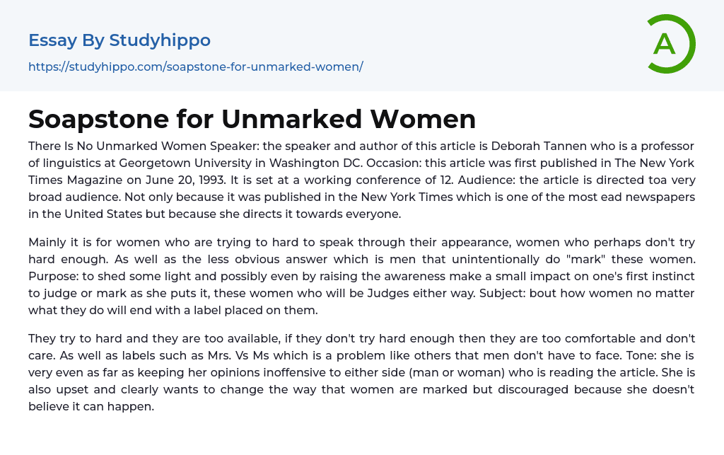 Soapstone for Unmarked Women Essay Example