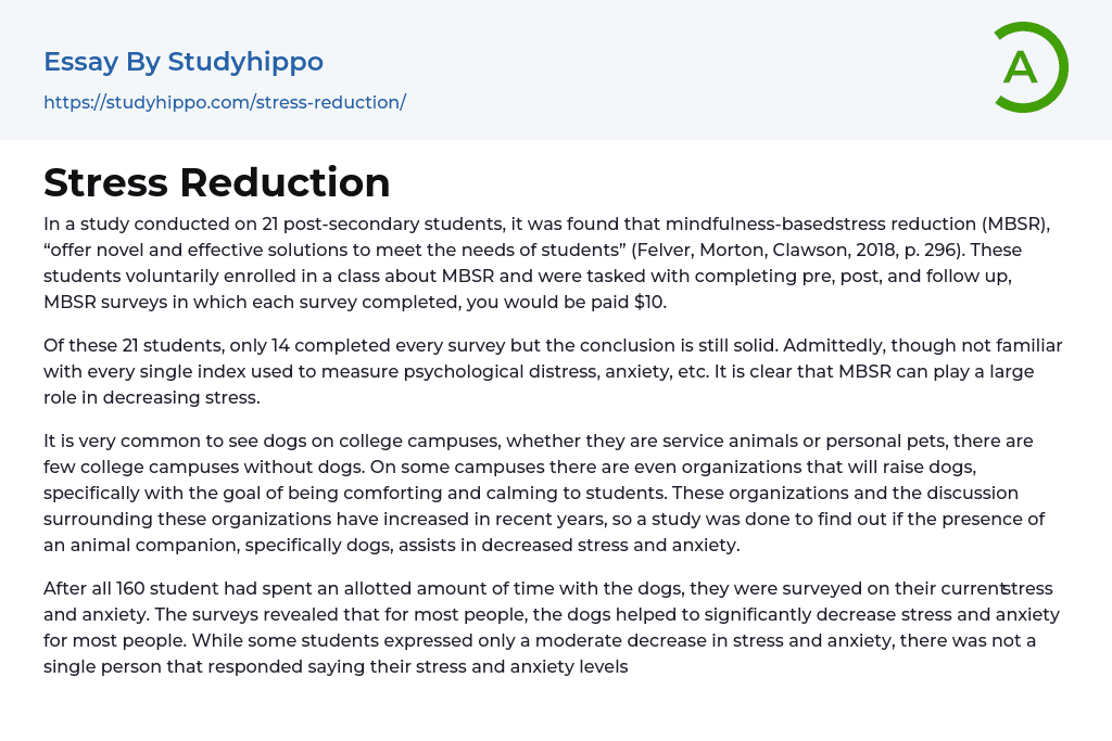 Stress Reduction Essay Example