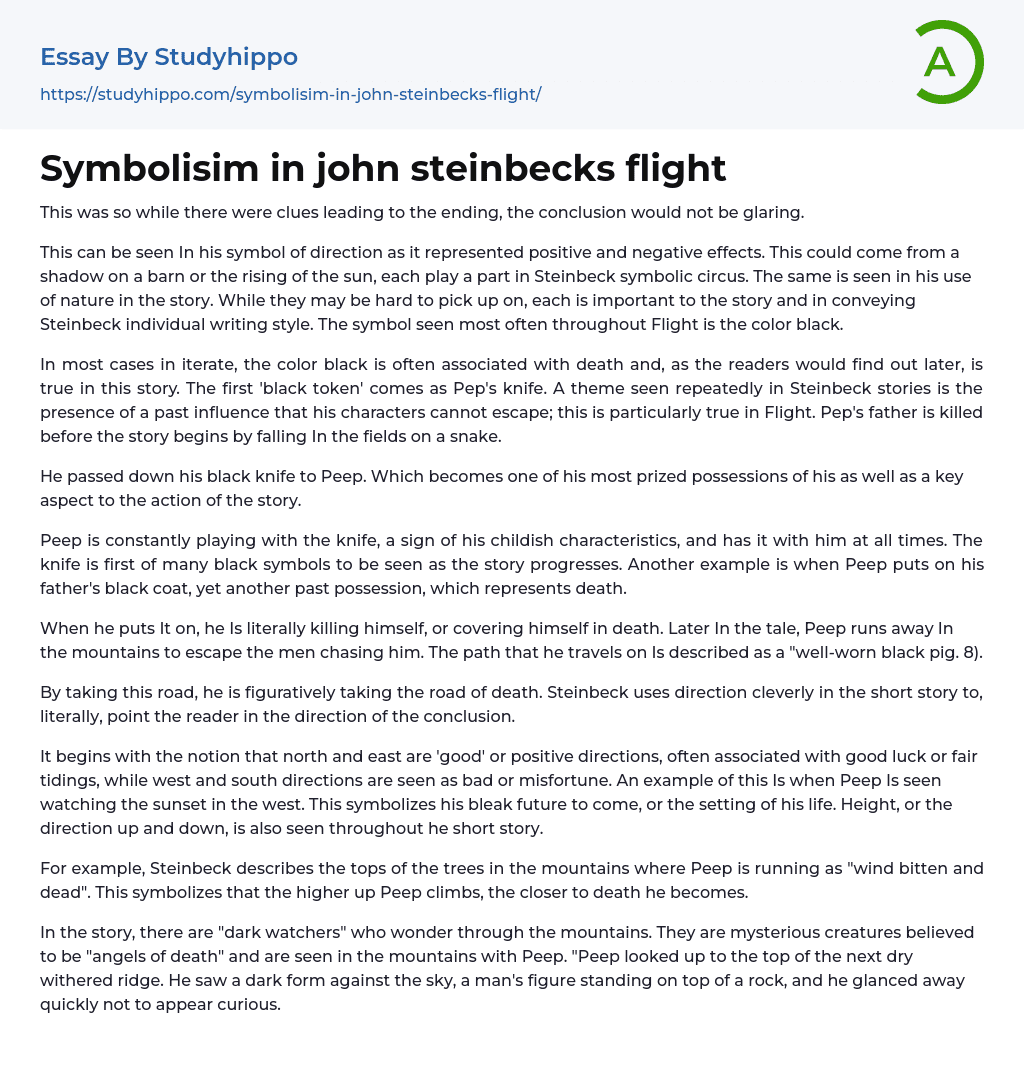Symbolisim in john steinbecks flight Essay Example