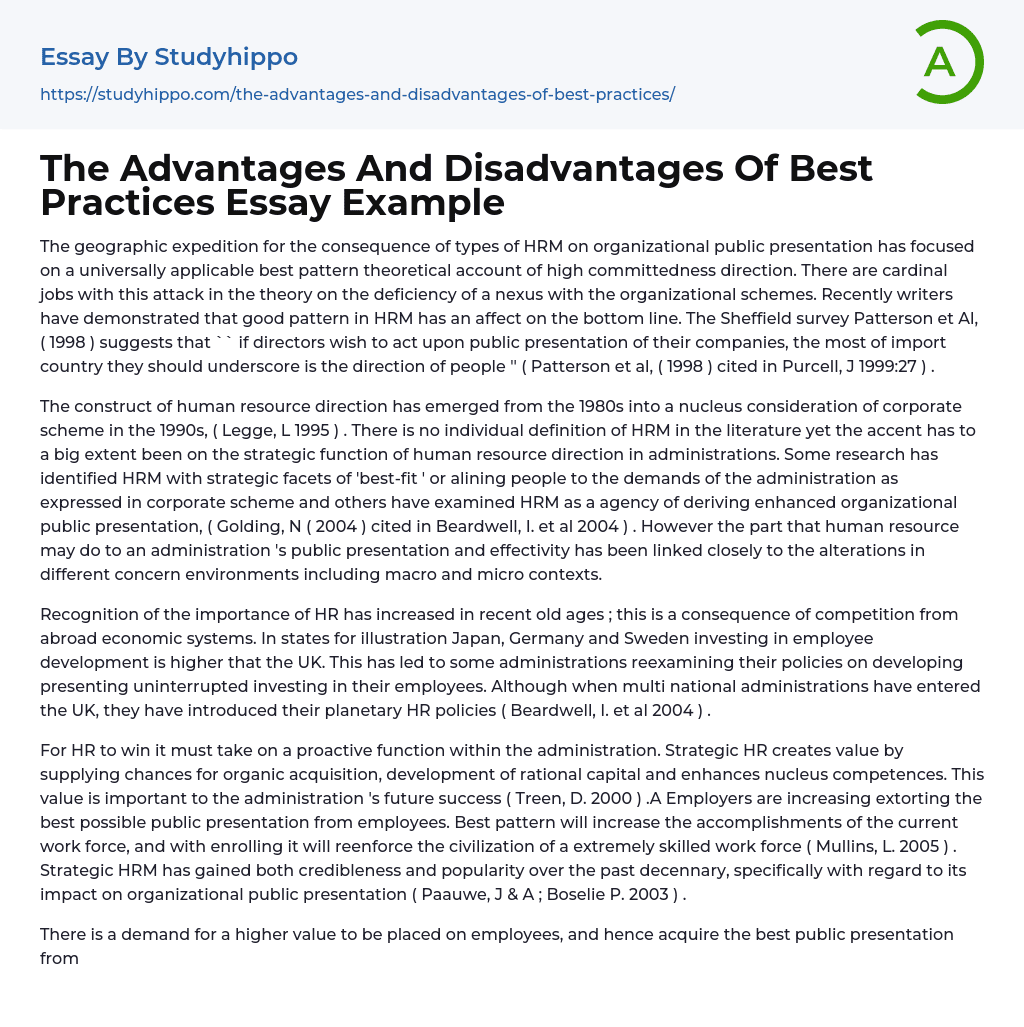 The Advantages And Disadvantages Of Best Practices Essay Example