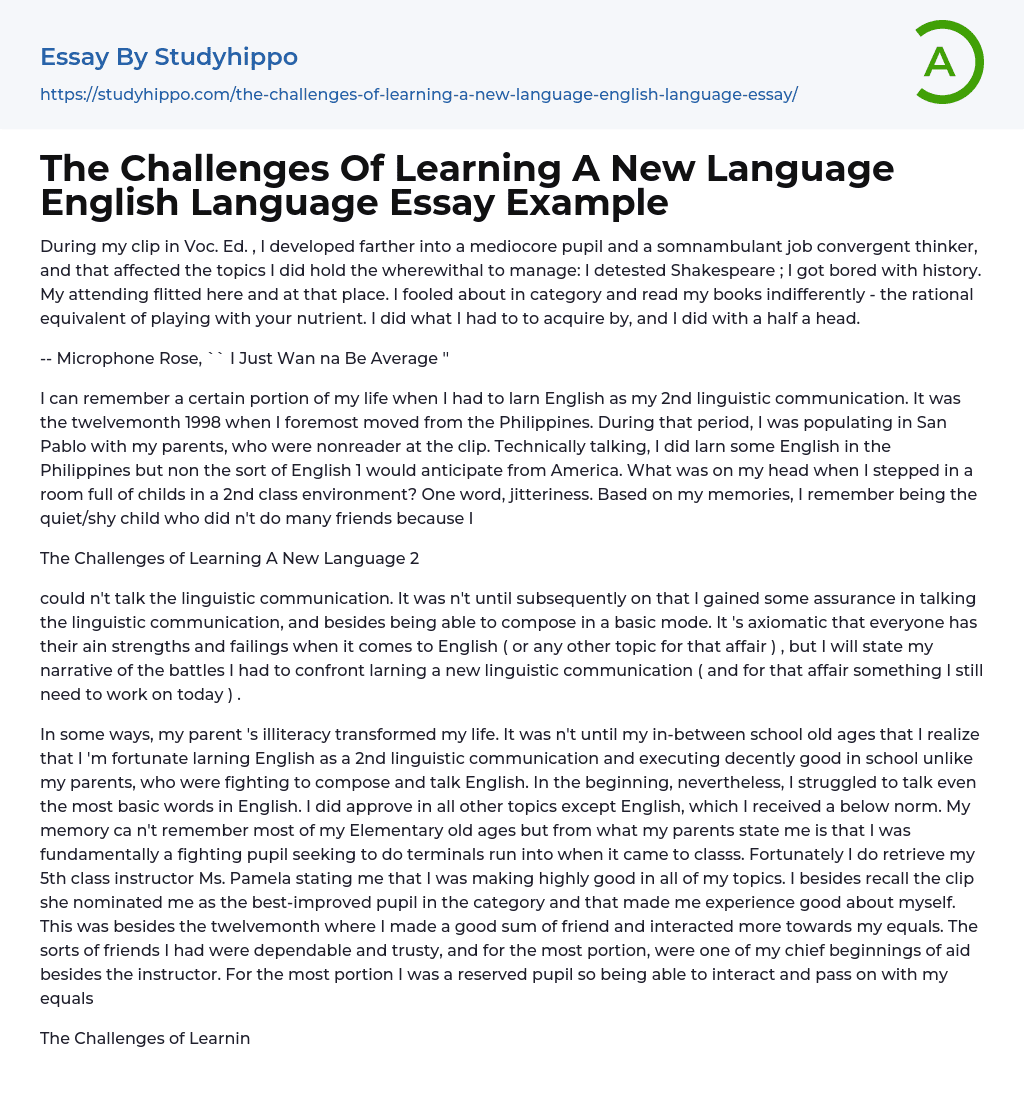 The Challenges Of Learning A New Language English Language Essay