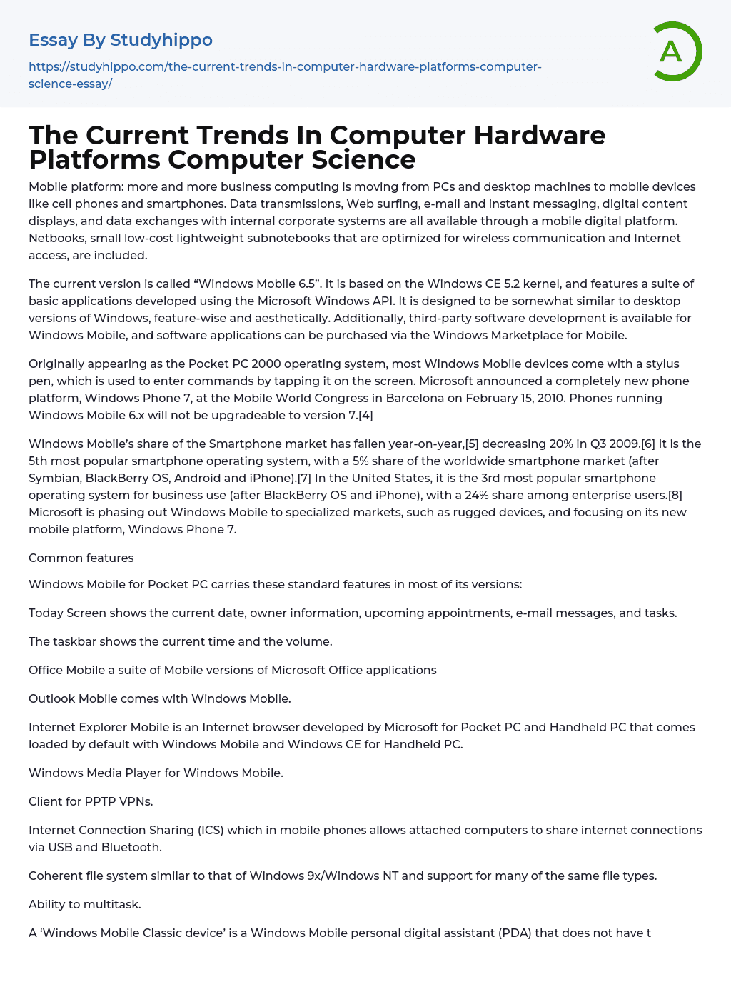 The Current Trends In Computer Hardware Platforms Computer Science