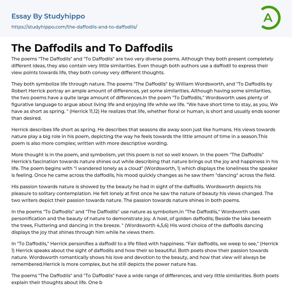 The Daffodils and To Daffodils Essay Example