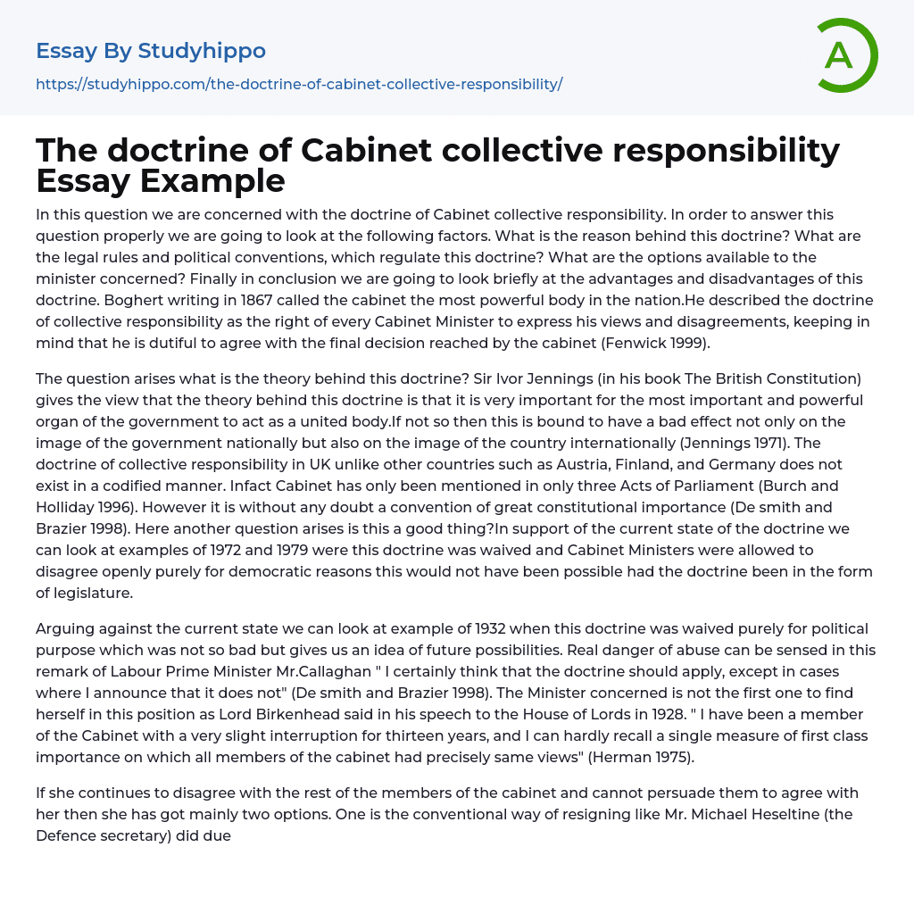 The doctrine of collective responsibility Essay Example