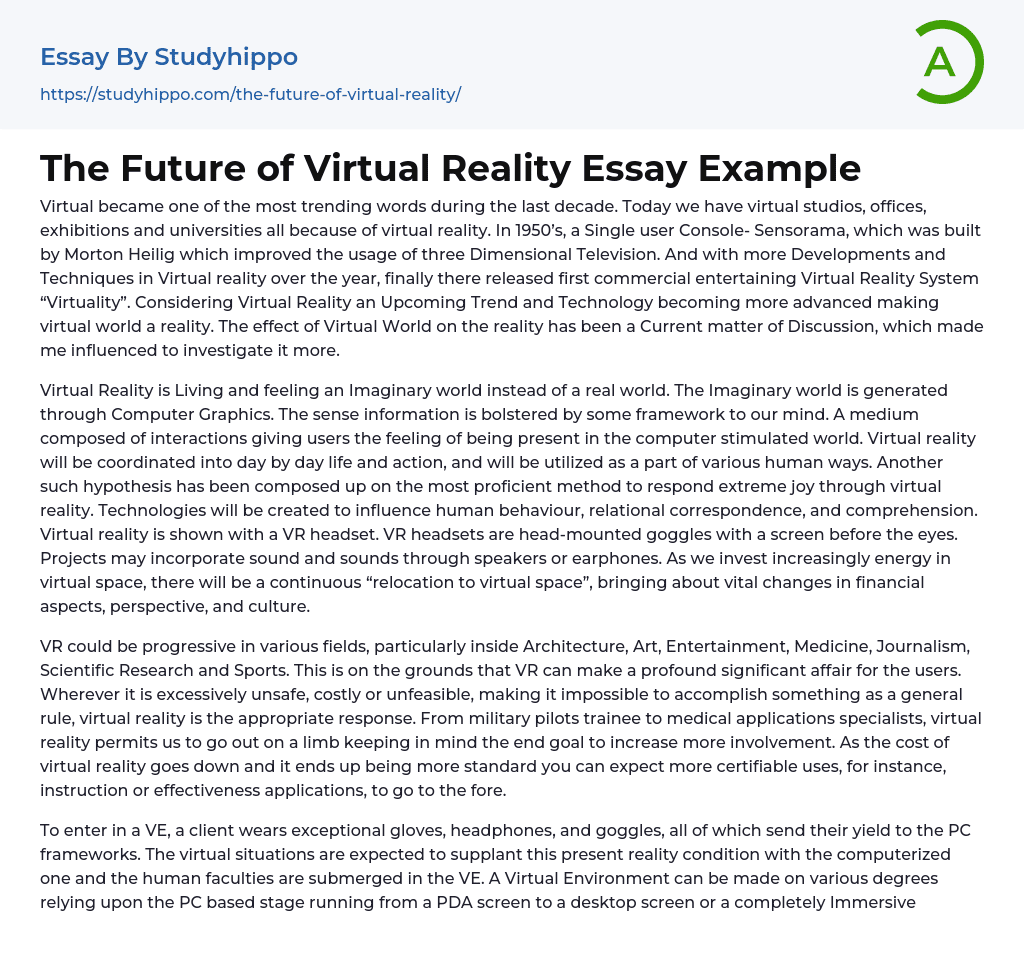 The Future of Virtual Reality Essay Example