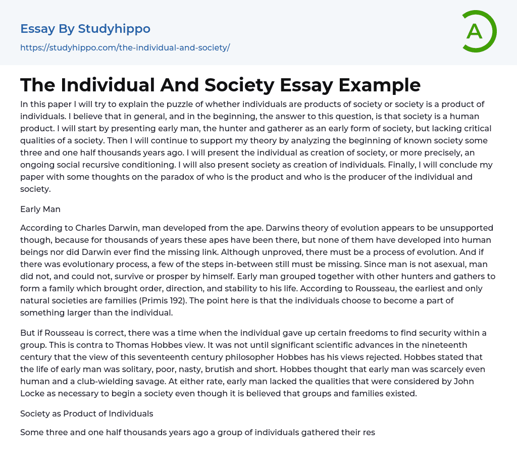 The Individual And Society Essay Example