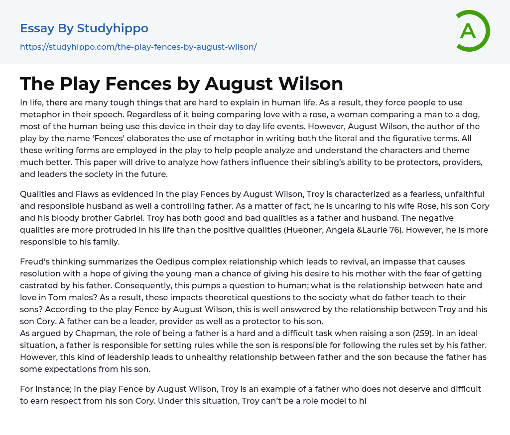The Play Fences by August Wilson Essay Example