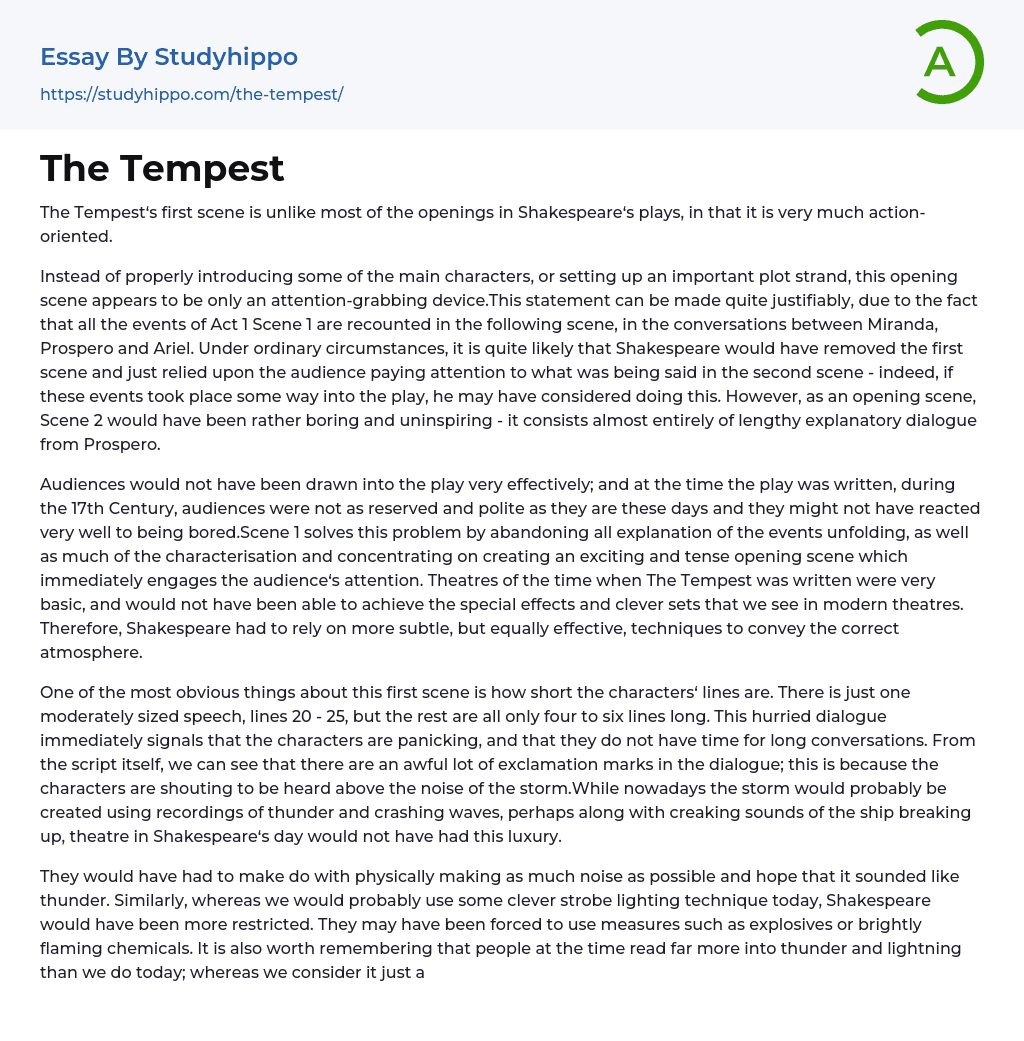 The Tempest Essay Example