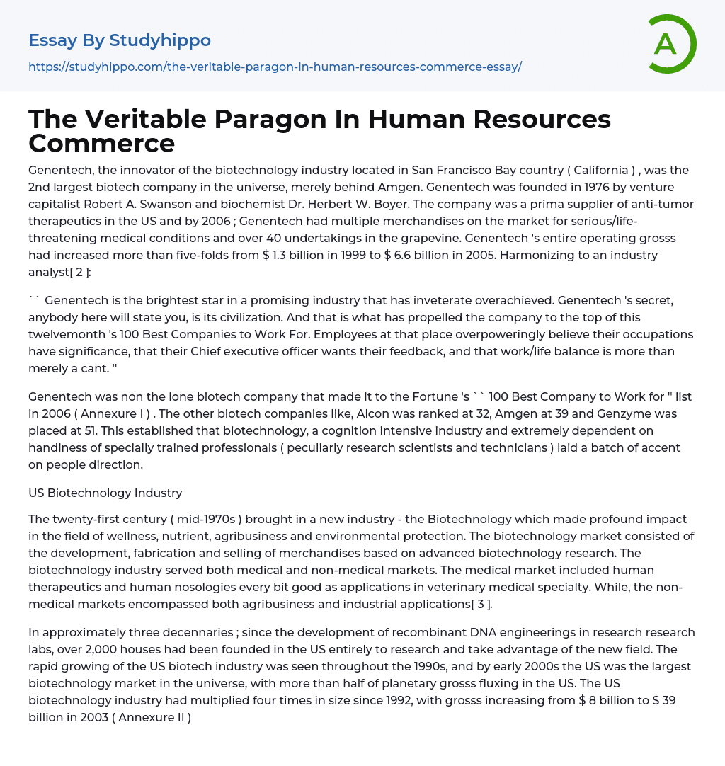 The Veritable Paragon In Human Resources Commerce Essay Example