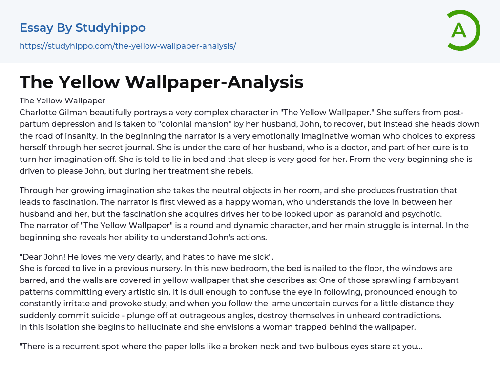 The Yellow WallpaperAnalysis Essay Example