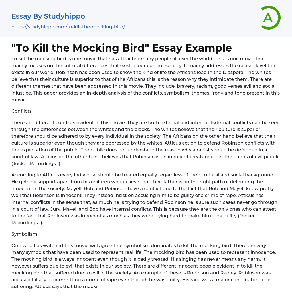“To Kill the Mocking Bird” Essay Example