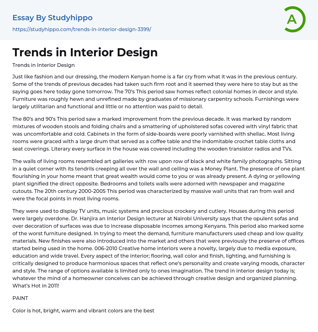Trends in Interior Design Essay Example