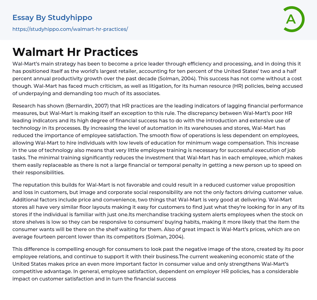 Walmart Hr Practices Essay Example