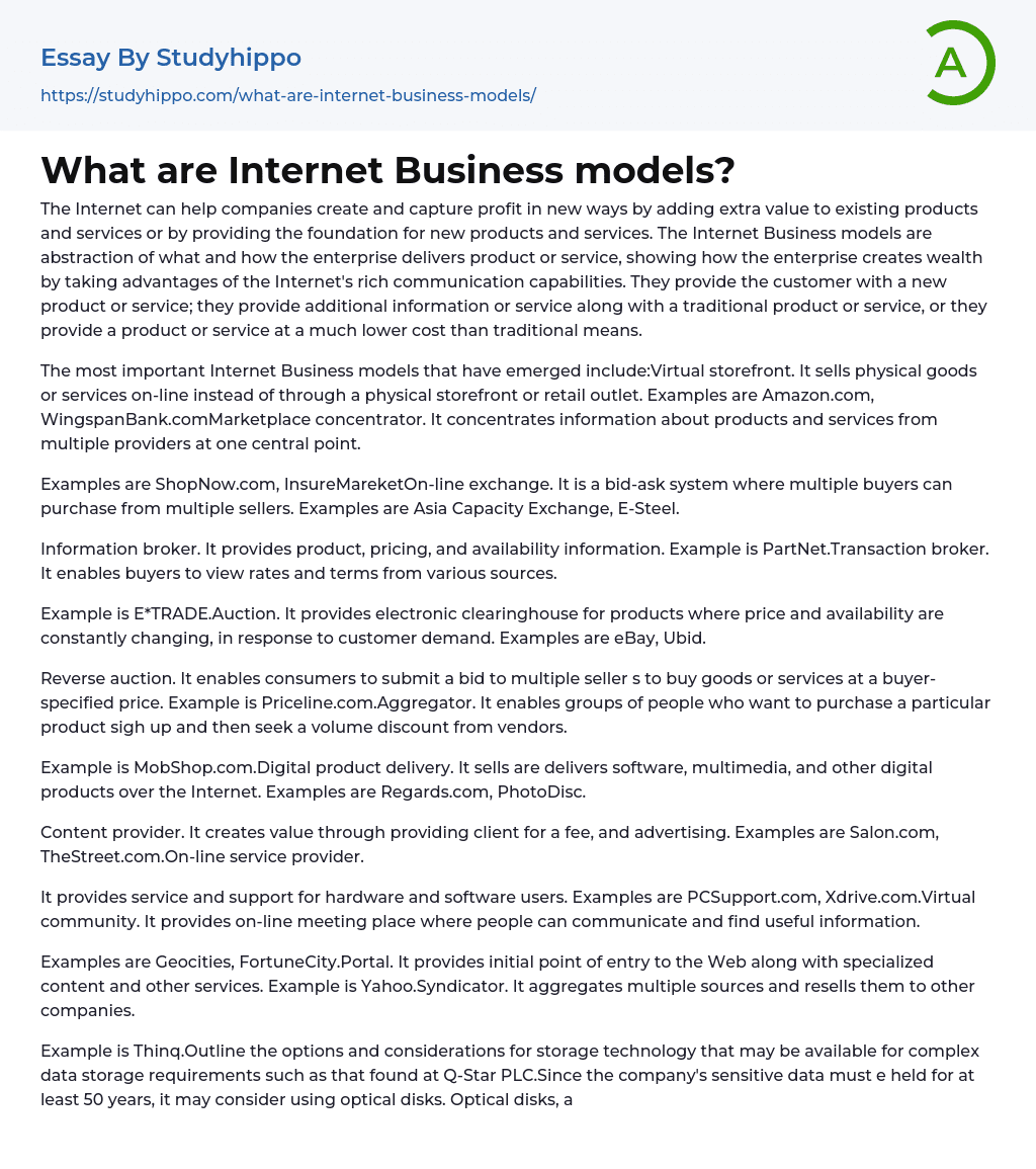 What are Business models? Essay Example