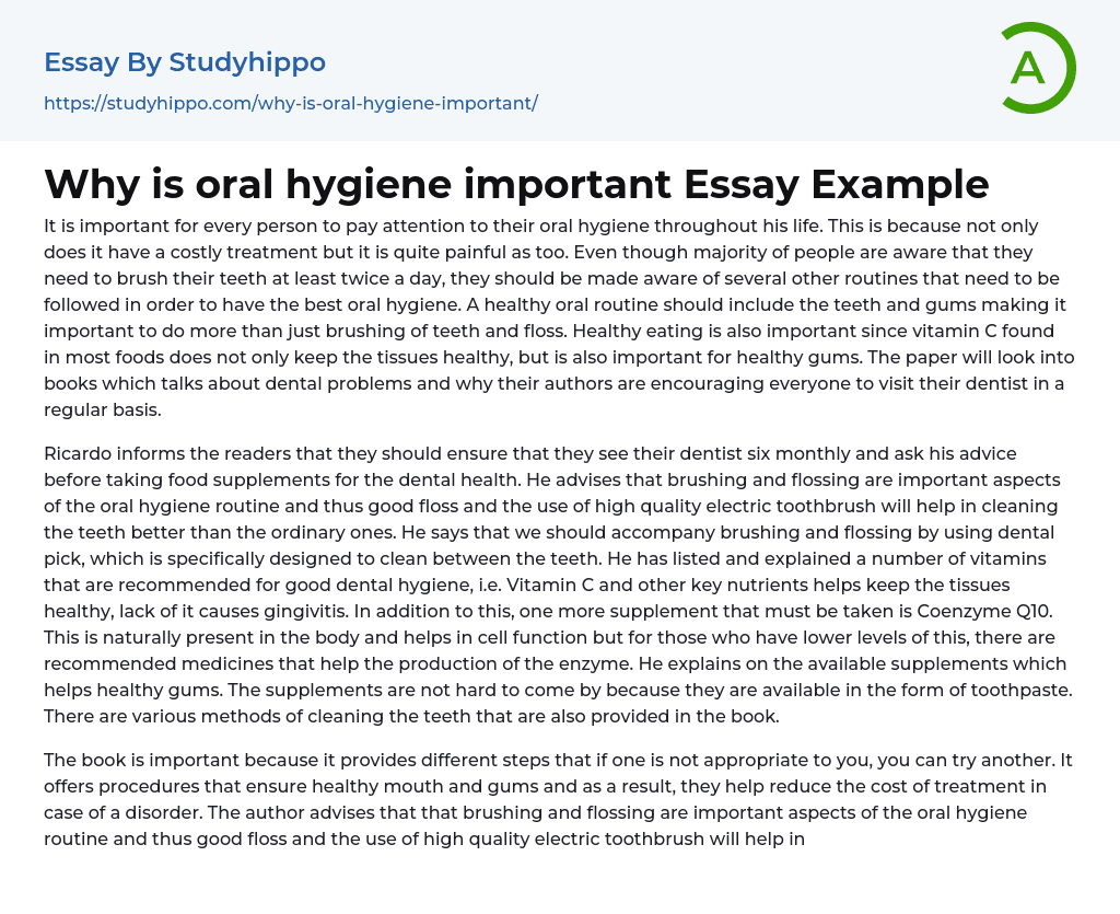 Why is oral hygiene important Essay Example
