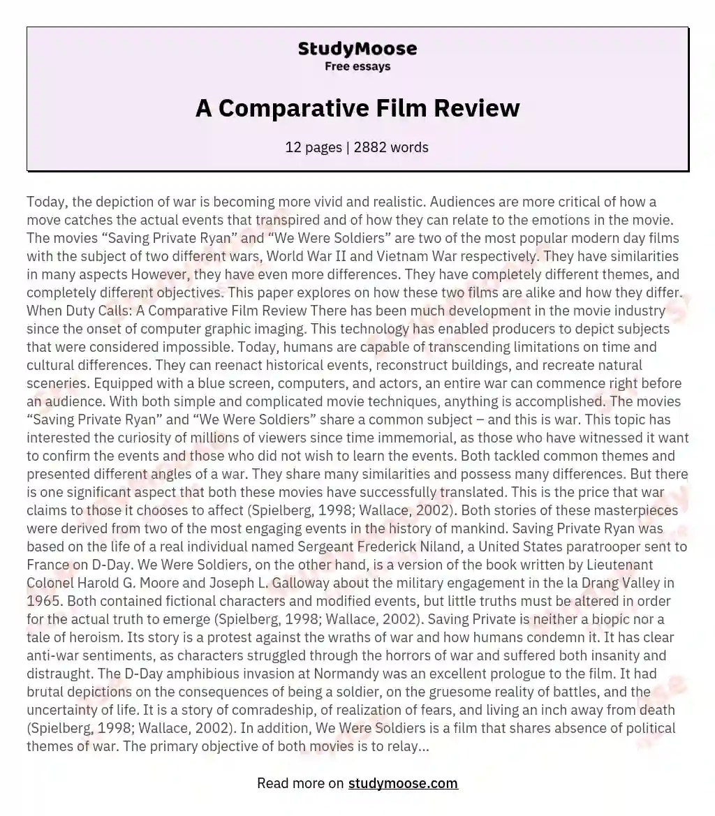 A Comparative Film Review Free Essay Example