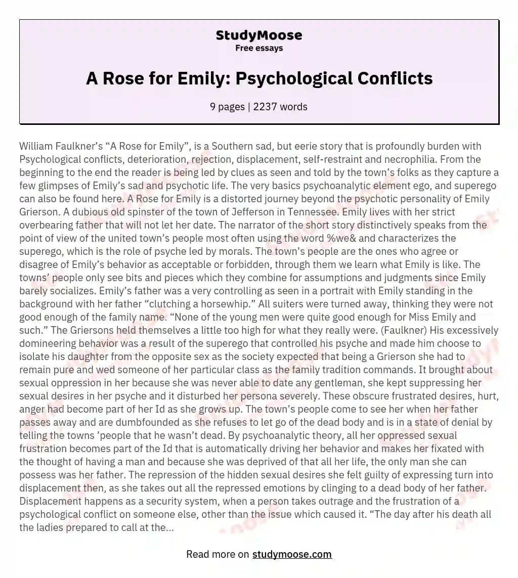 A Rose for Emily Psychological Conflicts Free Essay Example
