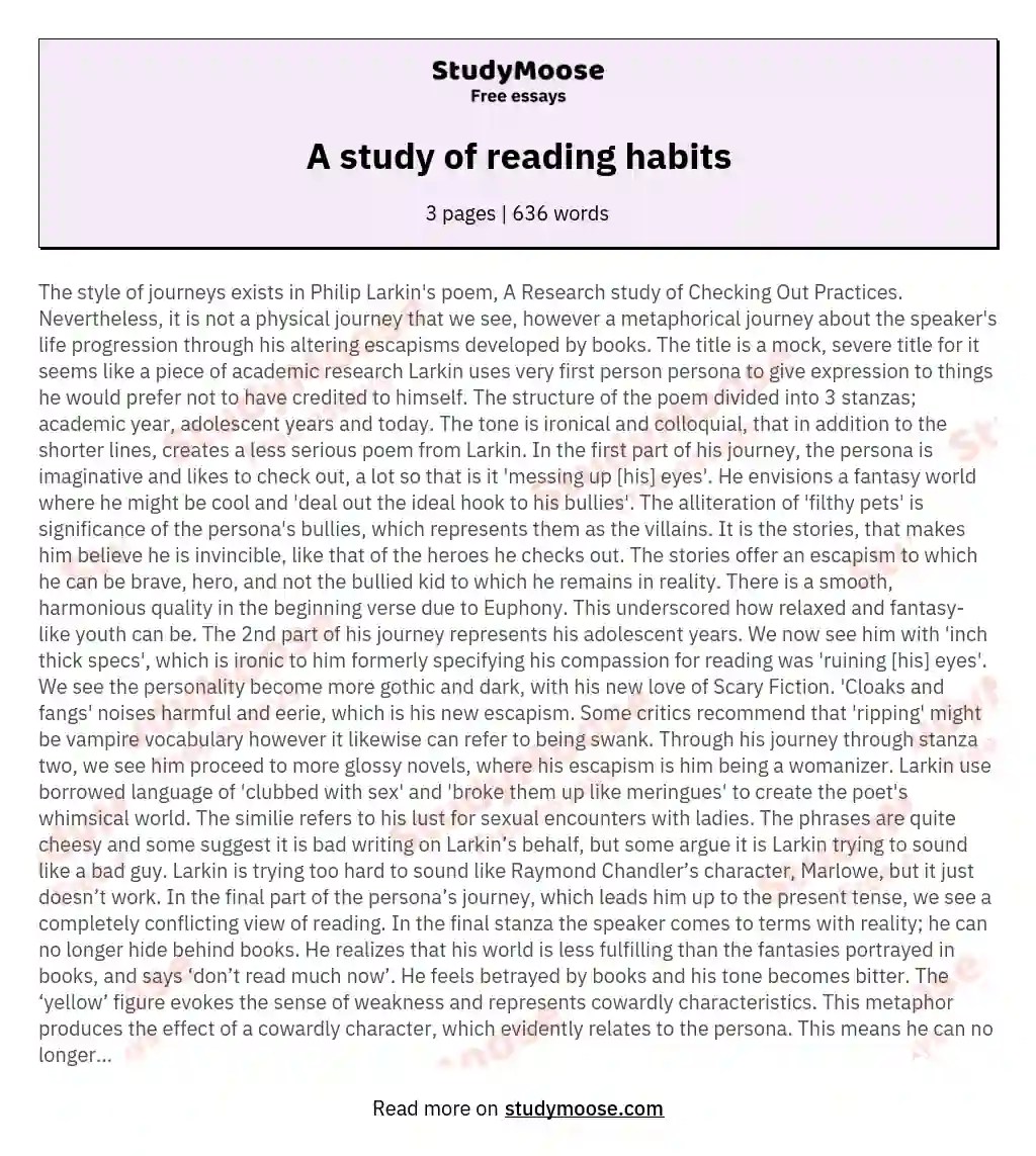 A study of reading habits Free Essay Example