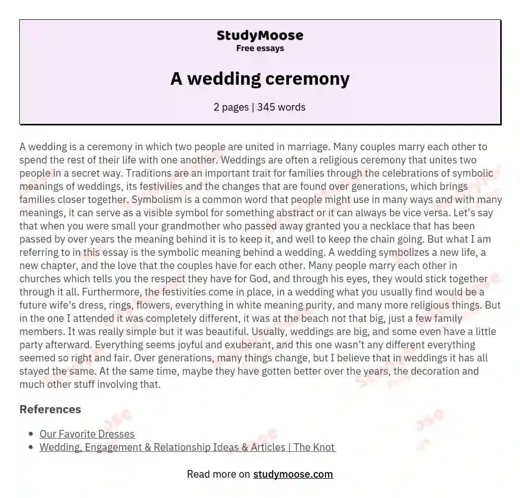 A wedding ceremony Free Essay Example