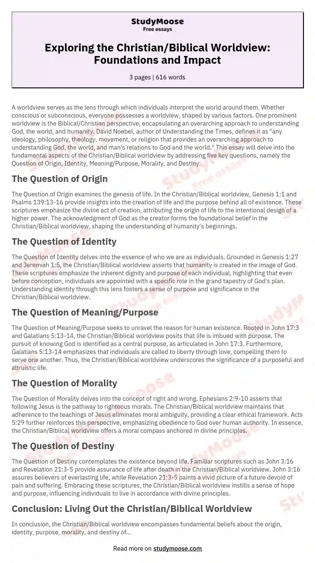 Exploring the Christian/Biblical Worldview Foundations and Impact Free