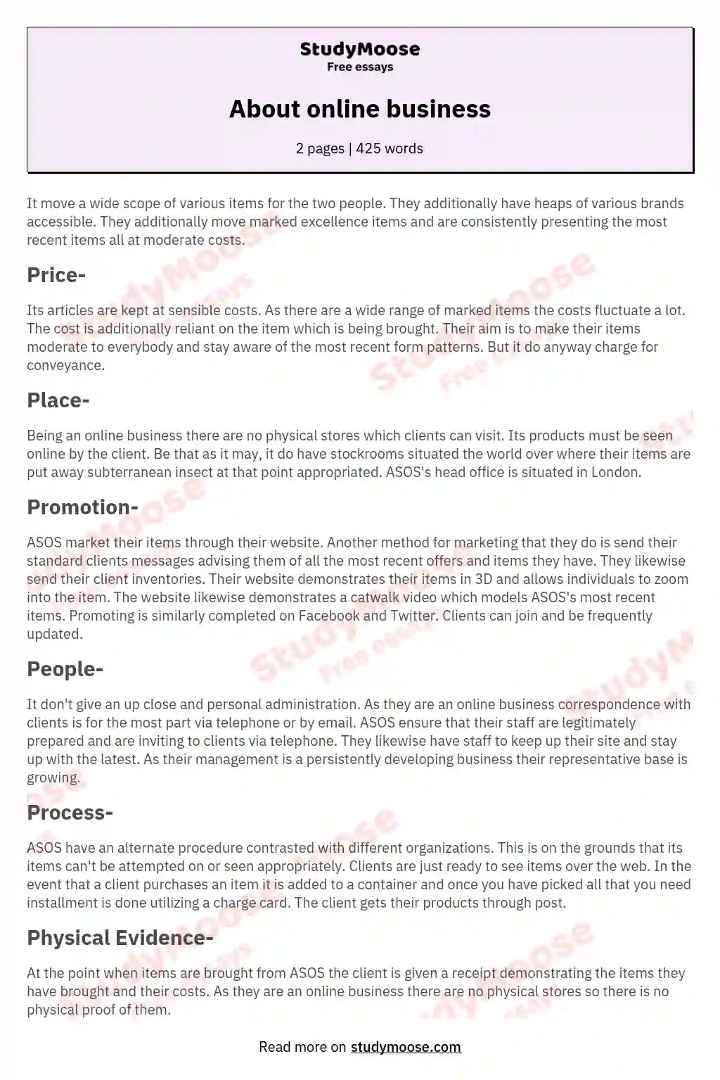 About online business Free Essay Example