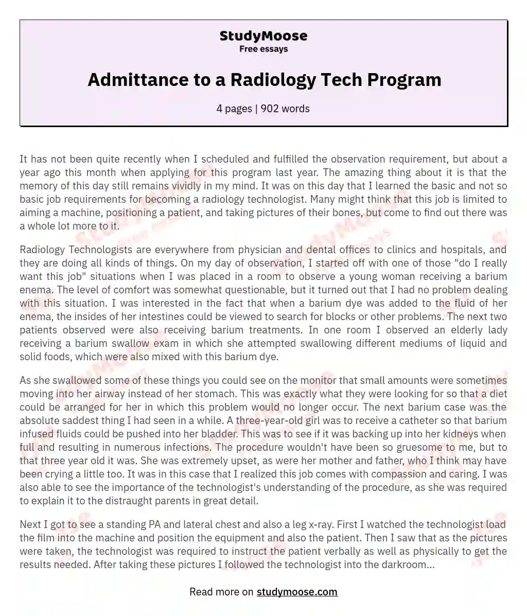 Radiology essay. Radiology Essay Examples. 20221013