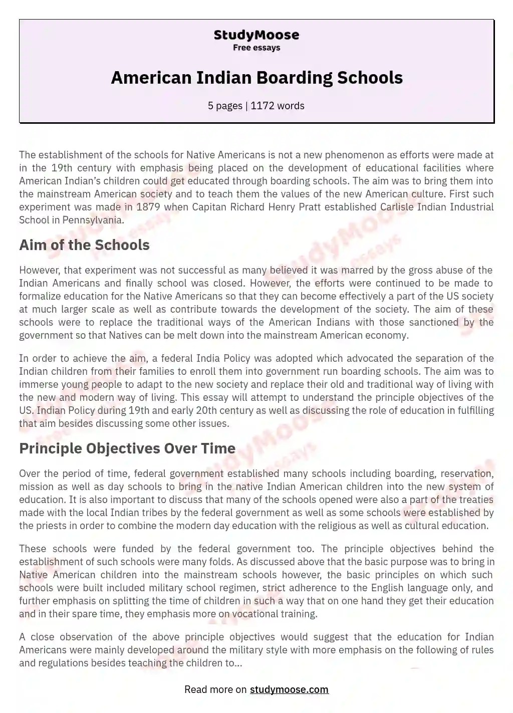 American Indian Boarding Schools Free Essay Example