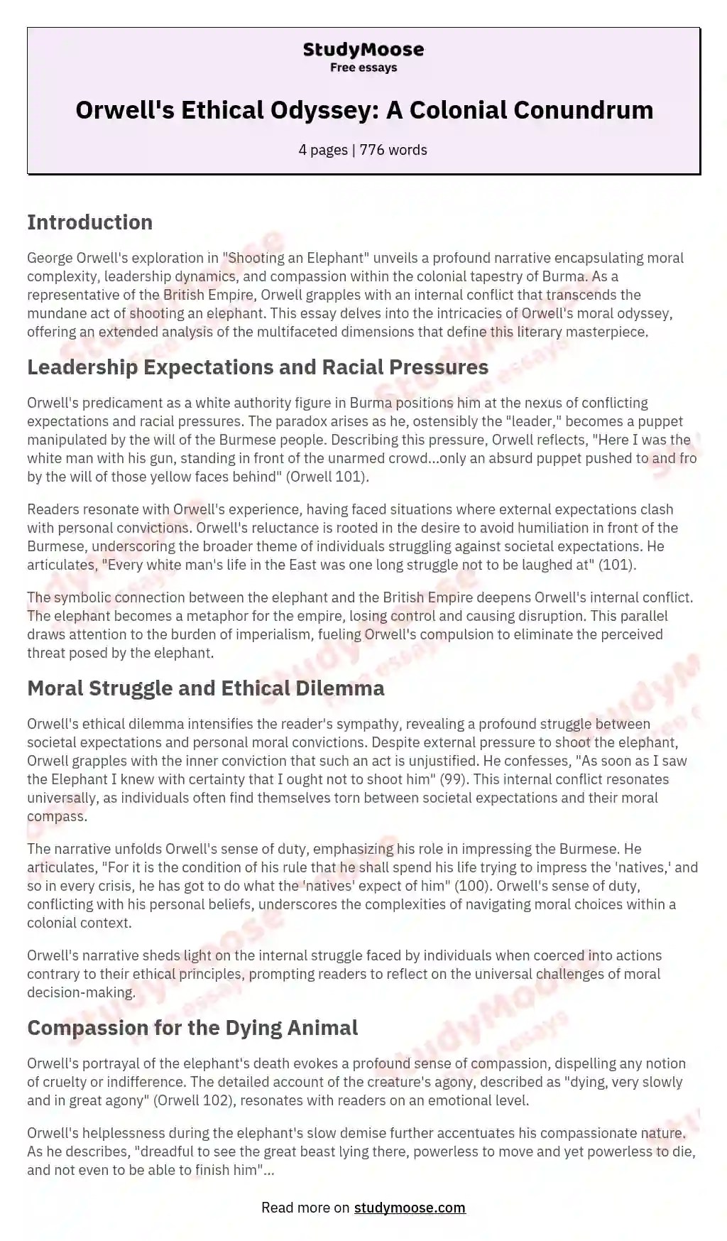 Shooting An Elephant Interpretation